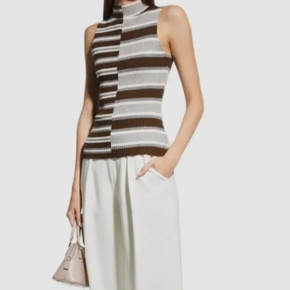 Theory Mix Stripe Mock Neck Wool Tank